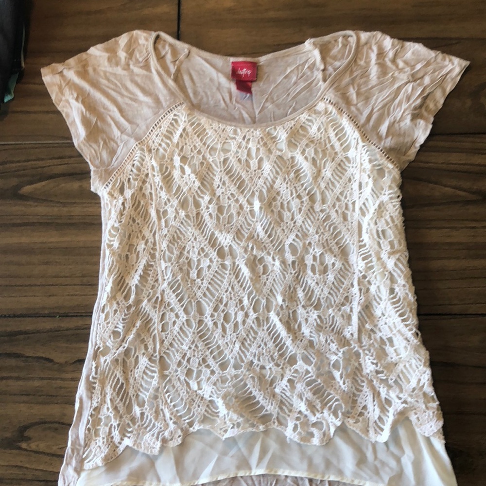 Tan with doily front top